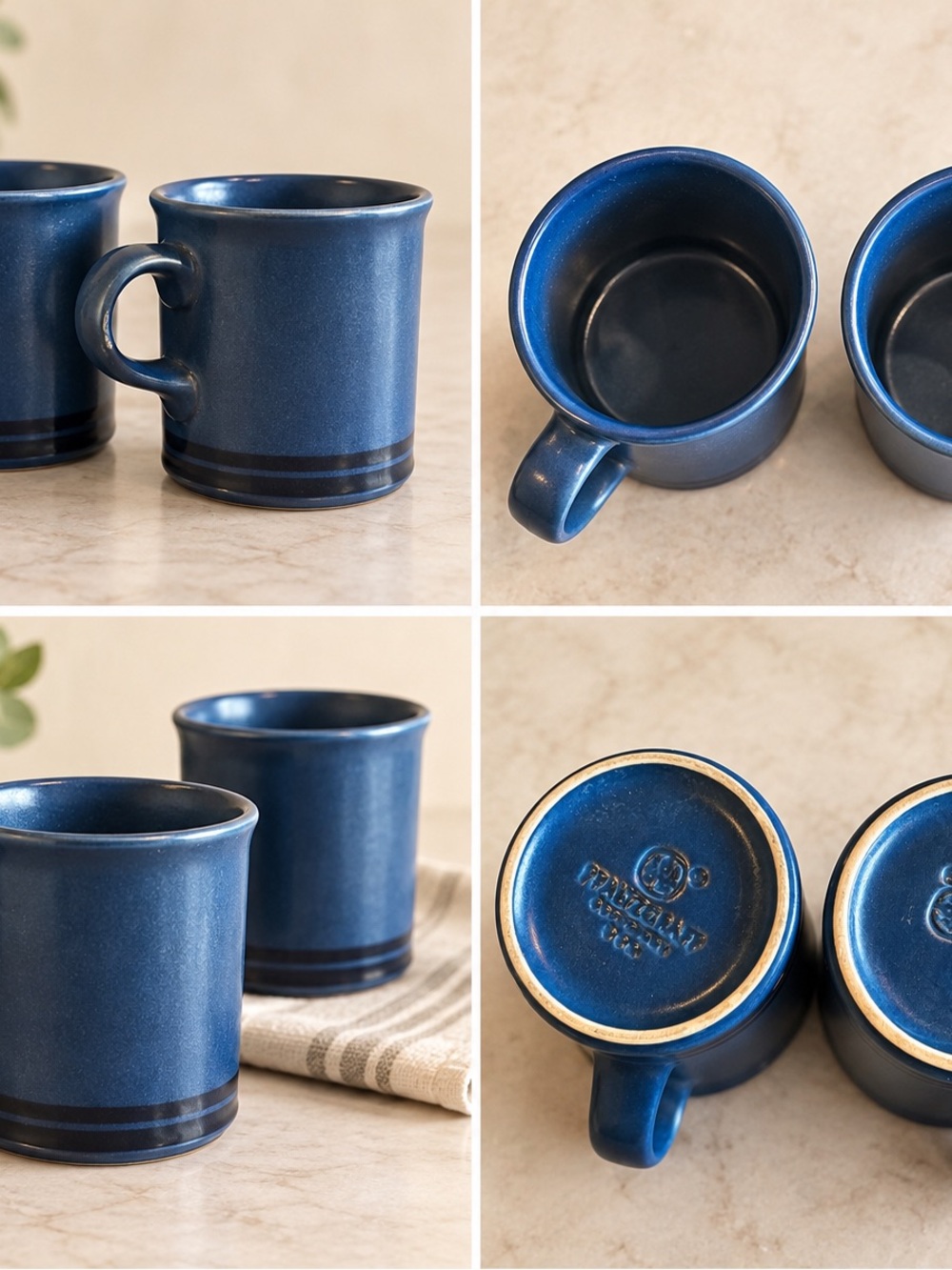 Vintage Pfaltzgraff Compatibles Blue Mugs Set of 2 Cobalt Navy Stoneware USA